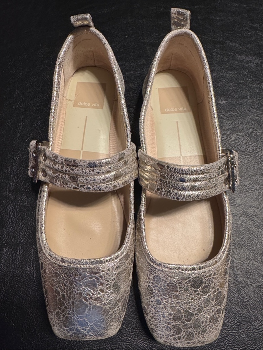Dolce Vita Metallic Cracked Silver Mary Jane Flats; gently used